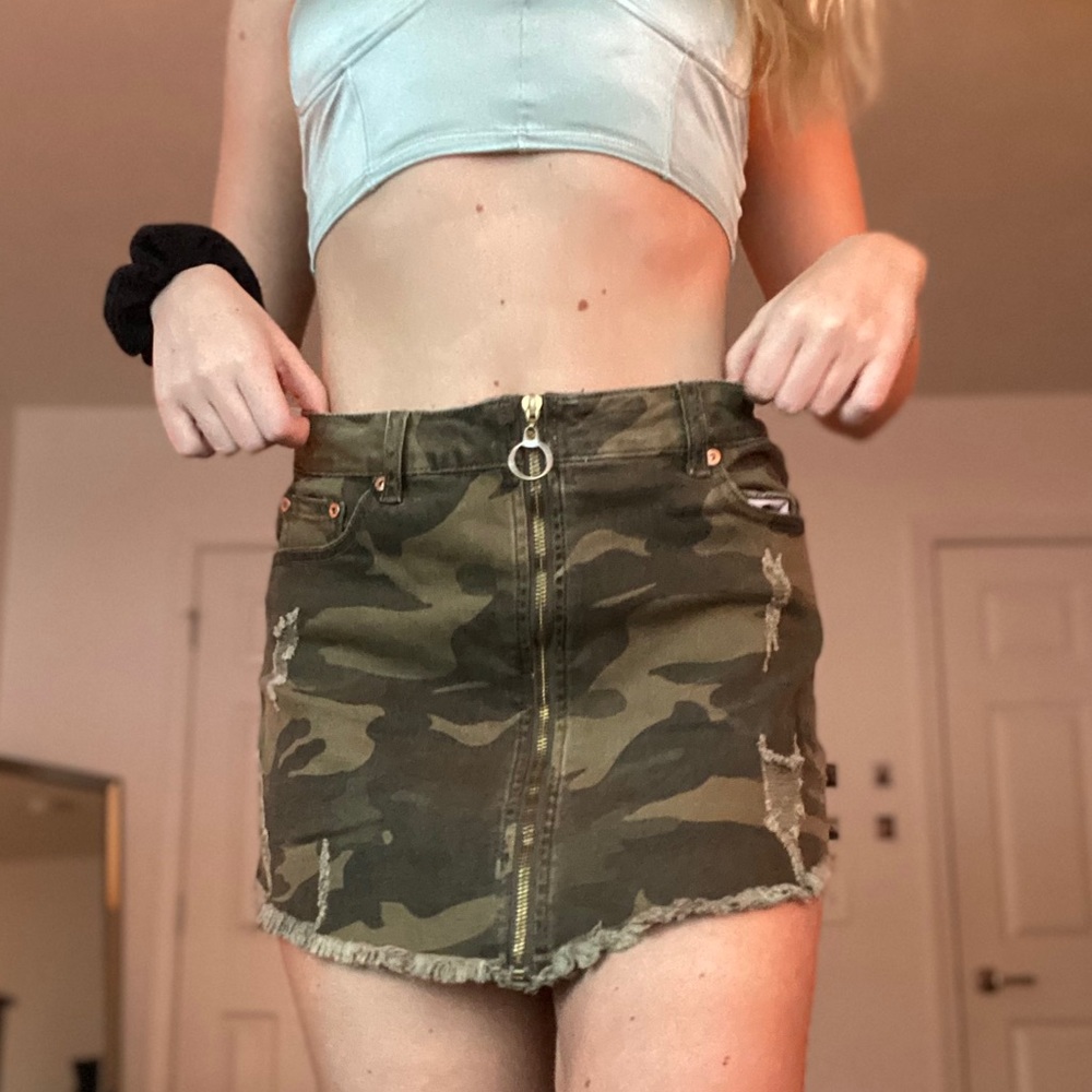 grey bandit camo denim mini skirt